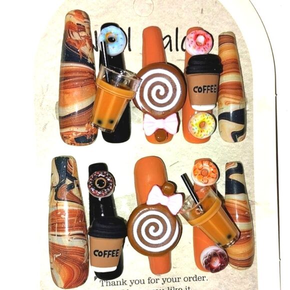 Hand crafted custom 10pc xxl long acrylic press on nails sz medium - Picture 1 of 6